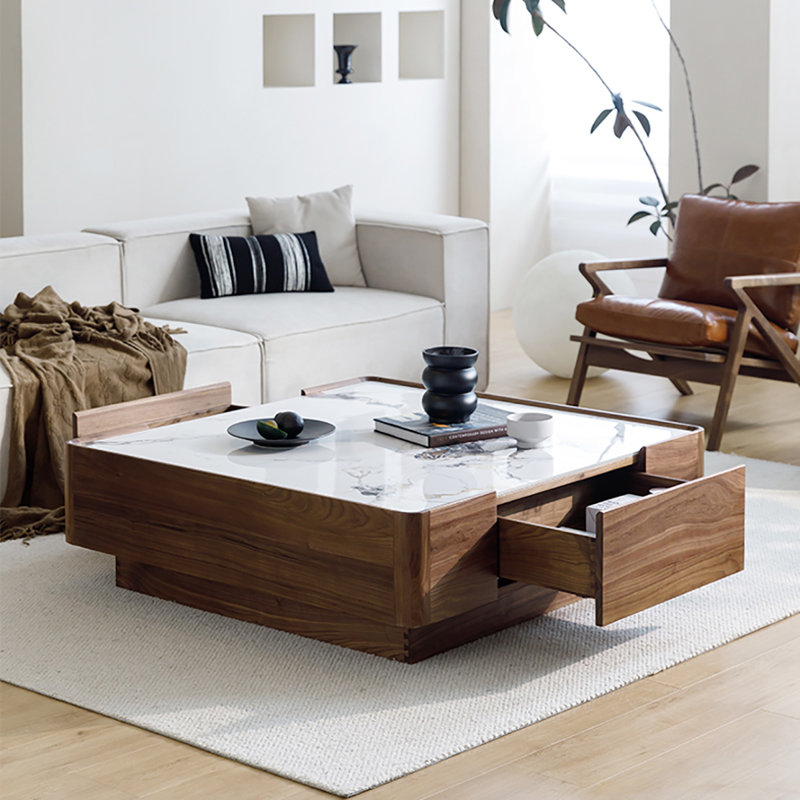 Orxva Galaxy Black walnut rock board square coffee table